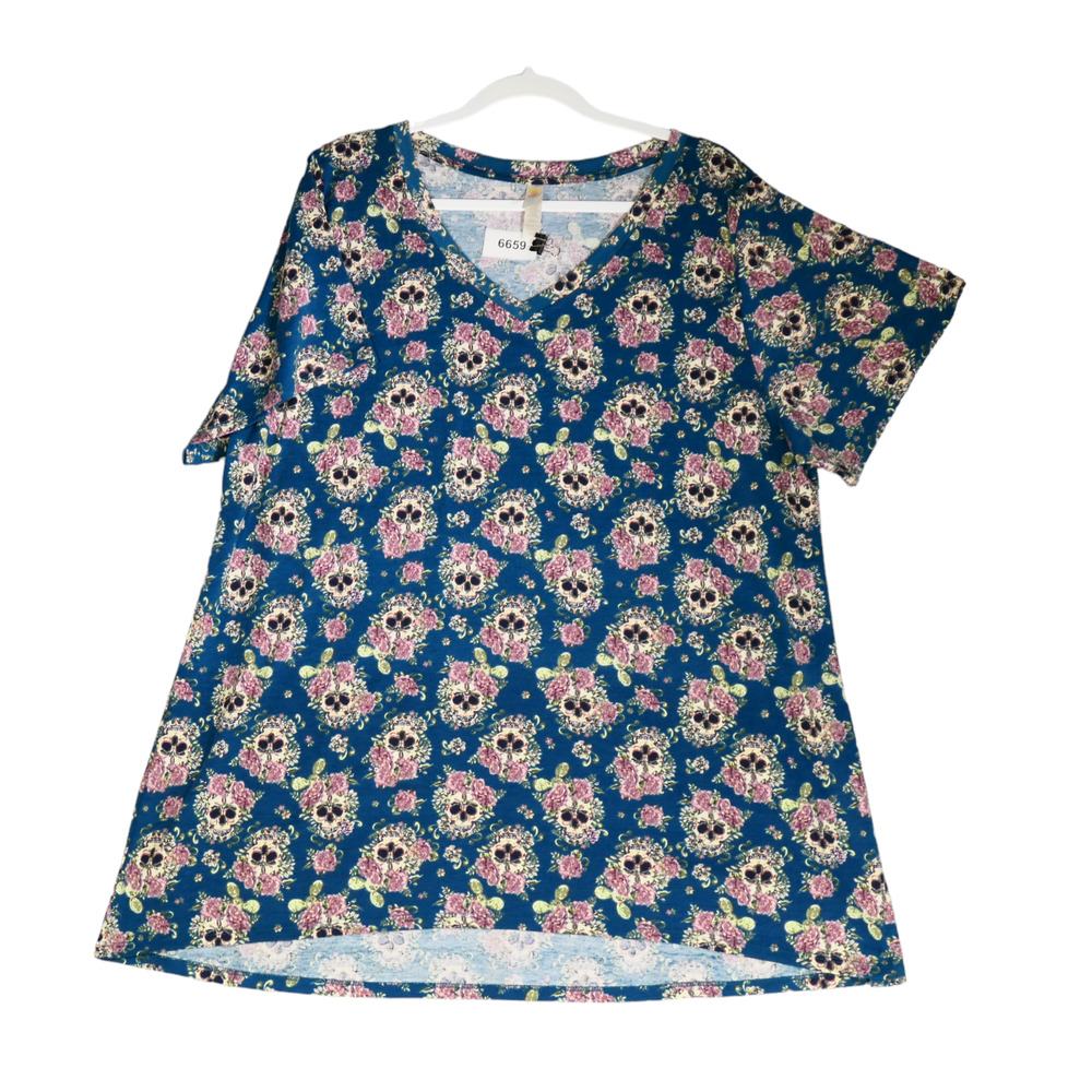 LuLaRoe Whimsigoth Skull Floral Tunic Tee Womens 3X Indie Femme Y2K Dark - Picture 2 of 8